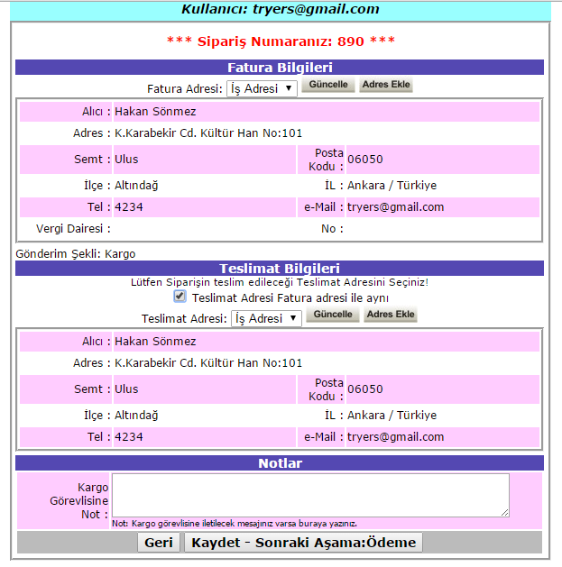 Şekil 8 - Adres Ekranı e - b a s k i.