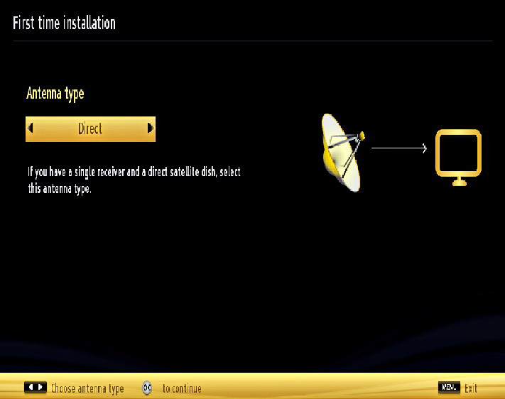 Cable Installation If you select CABLE option and press OK button on the remote control to continue, the following message will be displayed on the screen: To continue please select YES and press OK.