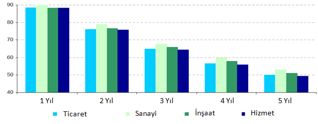 26 Türkiye de yeni kurulan iģletmelerin ortalama hayatta kalma sürelerine iliģkin veri tutulmamaktadır.