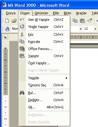 ÇıkıĢ Açık olan MS Word programını kapatmak için kullanılan bir komuttur ve aynı komut Word penceresinin sağ üst köģesindeki çarpı iģaretine bir defa tıklamakla da yapılabilmektedir.