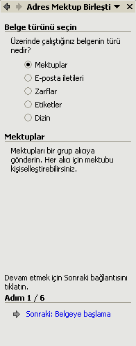 mektubu hazırlayabiliriz. Örneğin, bir kutlama mesajı hazırlayıp onu kaydı bulunan her kiģiye göndermek için adres kayıtlarını içeren veri tabanı ile hazırladığımız belgeyi birleģtirmek gerekir.