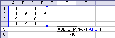 h. DETERMĠNANT Bir dizinin determinantını hesaplar. =DETERMĠNANT(Dizi) ġekil 4.71: DETERMĠNANT ĠĢlevi i.