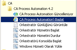 Örn_k: Wcn^ows't[ Küm_l_nm_mcş Ork_str[törü 4.1 SP01'^_n Sürüm 4.2'y_ Yüks_ltm_ 17. CA Process Automation Etki Alanı Kur Sihirbazı Tamamlanıyor göründüğünde Bitir'i tıklatın.