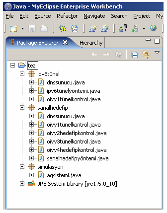 56 Şekil 5.4. Editörde java programlarının genel görünümü ağsistemi.java programı ipv6tünelyöntemi.java ve sanalhedefipyöntemi.java programlarını çağırmakta ve tek yerden konrol sağlamaktadır.