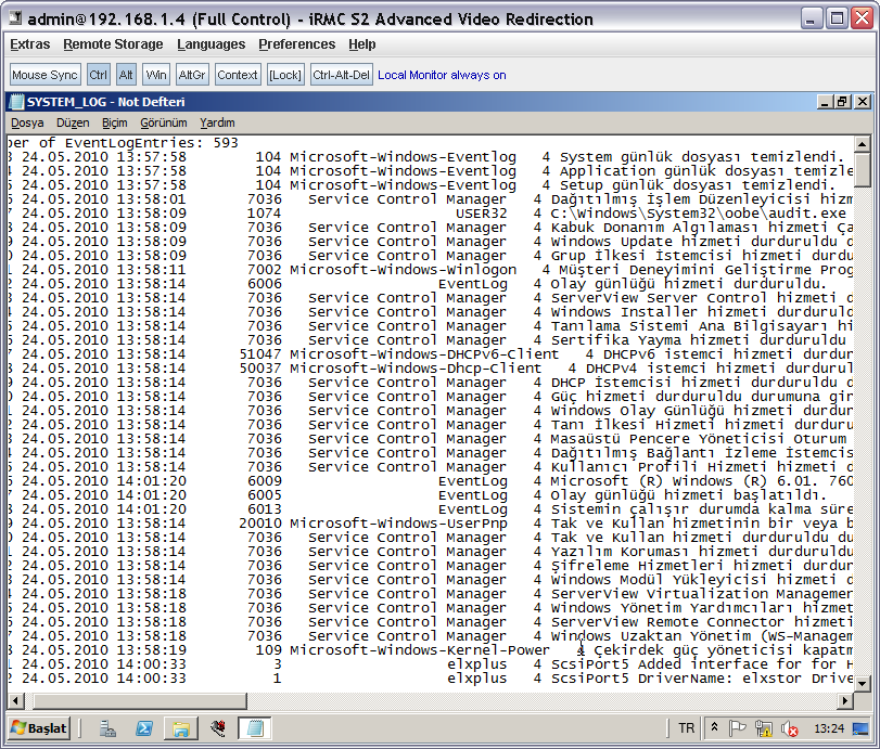 Resim 21 Resim 21 de bu kez System_Log file çift tıklanır. İşletim sistemi içerisinde tutulan event log ların aynı adımlarını bu adımda görebiliriz.