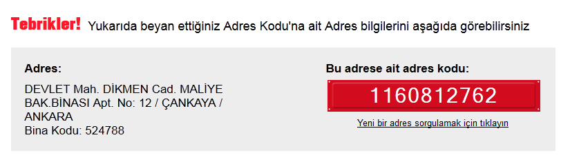 En son adımda SEÇ e basarak adres numaramızı bulma işlemi sona erecektir.