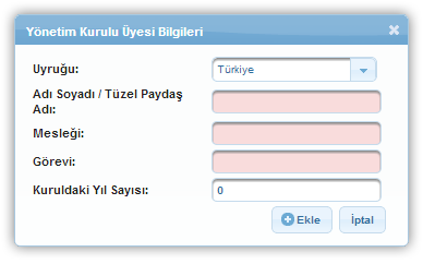 Sistem de mevcut olan hissedarlar Hissedar Listesi nde listelenir. İlgili hissedar seçilerek güncellenebilir ve / veya silinebilir.