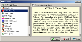 NETCAD\ORNEKLER\GIS\PROJE1 klasörü altõndaki KADASTRO.dwg dosyasõnõ yükleyiniz. İlgili dosyayõ seçtikten sonra Netcad ekranõna dosyanõn yüklendiğini görürüz. 11.