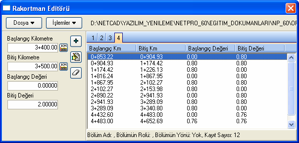 SU : Kamyon WB-12 : Treyler 12 m WB-15 : Treyler 12 m WB-19 : Treyler 19 m WB-20 : Treyler 20 m WB-20D : Treyler 20 m Yukarıda yapılan işlem adımlarıyla istenilen niteliklerde proje güzergah