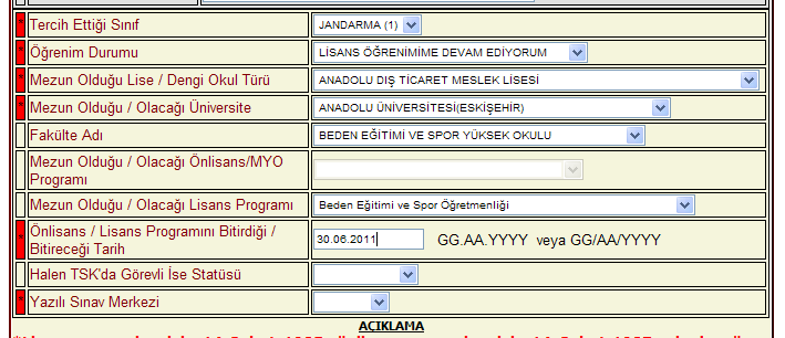 MEZUN OLDUĞU/OLACAĞI LİSANS/ÖNLİSANS PROGRAMI Lisans/önlisans programlarının isimleri alfabetik şekilde sıralanmıştır.