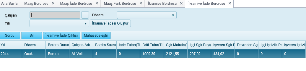 Vergisi Matrahı(TL) Gelir Vergisi Matrahı(TL) Gelir Vergisi Tutarı (TL) Damga Vergisi Tutarı (TL) Net Ödenen (TL) Dönem içindeki gelir vergisi matrahı. Hesaplanan Gelir Vergisi. Damga vergisi tutarı.