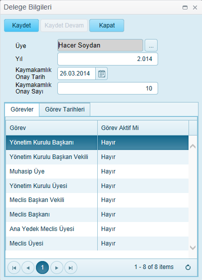 30.3. Delegeler Sol panelden Oda>Oda>Delegeler menüsü ile aşağıdaki ekran açılır: Sorgulanan delege bilgileri Menü->Farklı Kaydet işlemi ile excel dosyası olarak alınabilir.