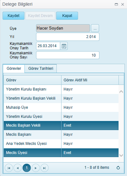 30.3.2.2. Delege Görev Çıkarma Görev listesi ekranından Görev Aktif Mi durumu Evet olan ve çıkarılmak istenilen göreve çift tıklanarak aşağıdaki açılan ekranda Görev Aktif Mi seçimi kaldırılır.