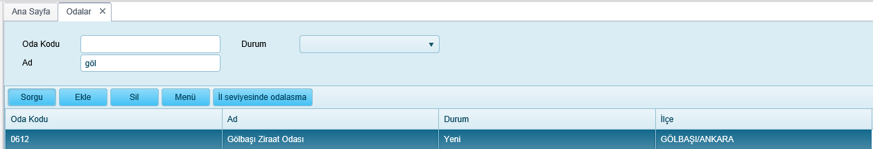 38. Bölüm: Odalar (Oda İşlemleri) Sol panelden Birlik>Odalar menüsü ile Oda sorgulama ekranına erişilir. Bu ekranda yapılabilecek işlemler: 6. Sorgulama 7. Oda Ekleme 8. Oda Güncelleme 9.