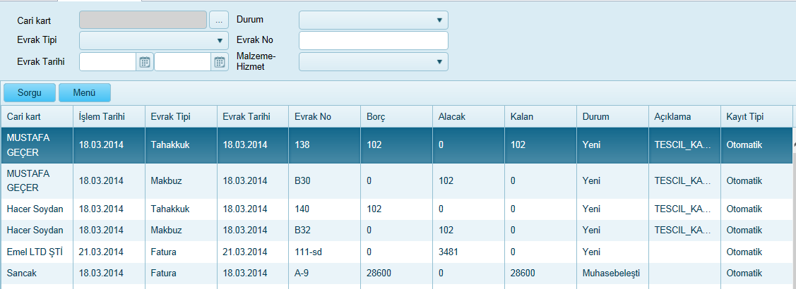 İletişim bilgisi de üst kısımdaki ile aynıdır. 5.3.3. Silme Gridde seçili kayıt silinmek istendiğinde kullanılır. 5.3.4.