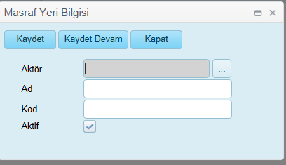 Fatura detay kayıtlarında, yapılan işlemin hangi masraf yerıne ait olduğu bilgisi kullanılacak ise bu ekrandan tanımı yapılır. Ad Aktör 6.15.1. Sorgulama Masraf yeri ad bilgisi Aktör Bilgisi 6.15.2.