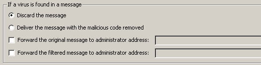 Aşağıdaki kısımda virüslü veya filtreli bir iletiye ne yapılacağını belirtebilirsiniz: İletide bir virüs bulunursa Bu çerçeve, iletide bir virüs bulunduğunda veya ileti bir ek filtresiyle