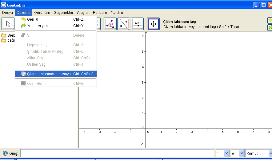 Grafik Penceresinde oluģturulan bir nesne Paint, Word gibi herhangi bir programda kullanmak istenilirse sol tuģla nesne seçilir.