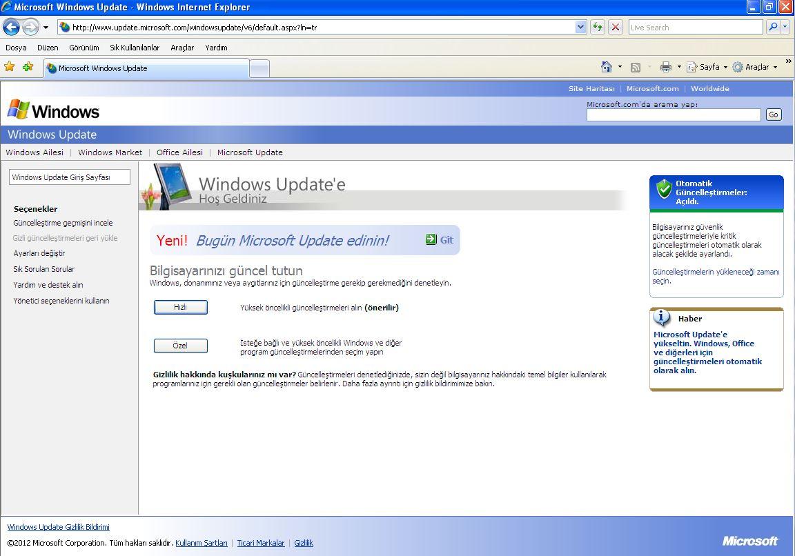 Windows Update, Windows XP nin service packs, device drivers ve diğer güncellemelerin yapıldığı ana yerdir.