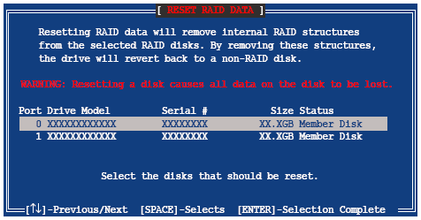 Hard Disk sürücülerininon-raid olarak resetlemek RAID setini resetlerken dikkatli olun. R esetlem e hard disklerdeki tüm dahili R A ID yapısını silecektir.