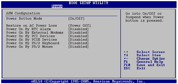 4.5.5 APM Configuration Power Button Mode [On/Off] G üç düğm esine basıldığında sistem in açık/kapalıya da beklem e m oduna girm esiniayarlar.