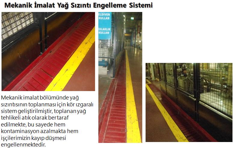 190 Yağ sızıntıları ve döküntüleri için özel sistemler geliģtirilerek hem yağ kullanımı azaltılmıģ, hem de döküntü nedeniyle oluģacak kontamine atık ve atık yağ miktarı minimuma indirilmiģtir.