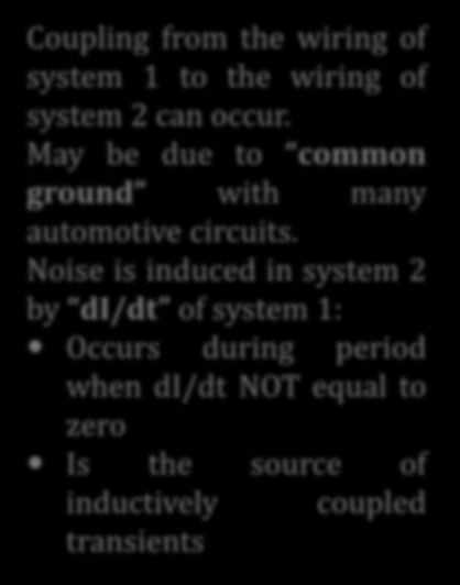 Automotive Wiring Inductive Coupling Coupling from the wiring of system 1 to the wiring of system 2 can occur.