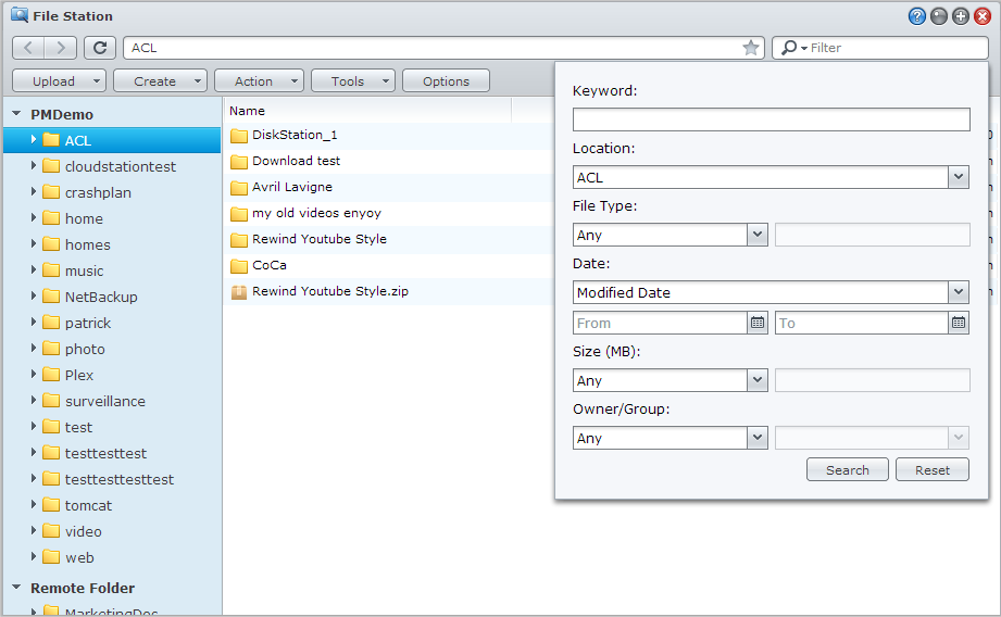 Dosyaları veya Klasörleri Arayın Synology DiskStation Kullanım Kılavuzu Geçerli klasördeki dosyalar ya da klasörler boyunca filtreleme yapmak için, File Station'ın sağ üst köşesindeki Filtre alanına