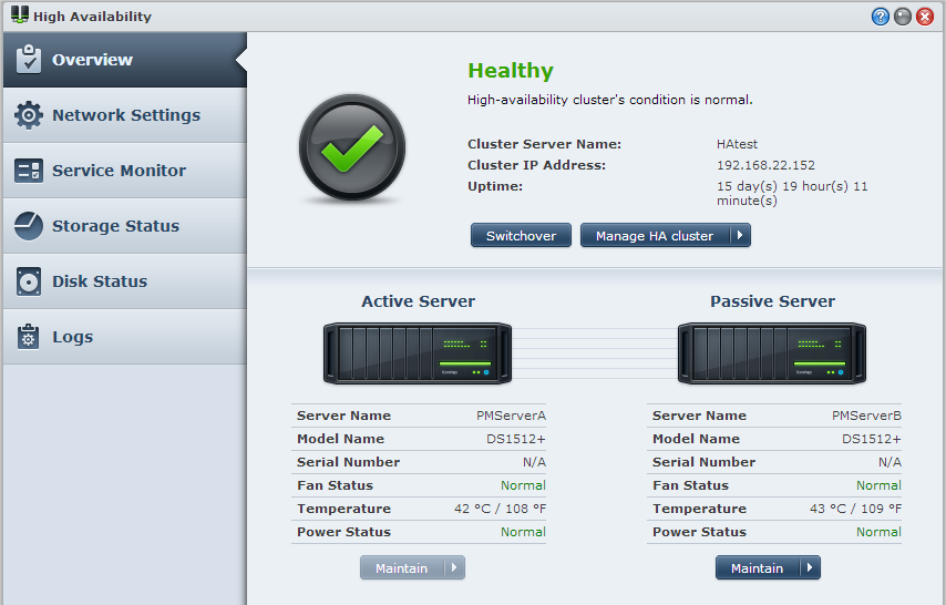 Bölüm Synology High Availability ile Bölüm 17: Kesintisiz Hizmet Sağlayın 17 High Availability sunucu arızalarının neden olduğu hizmet kesintilerini azaltmak için geliştirilmiş bir sunucu düzeni