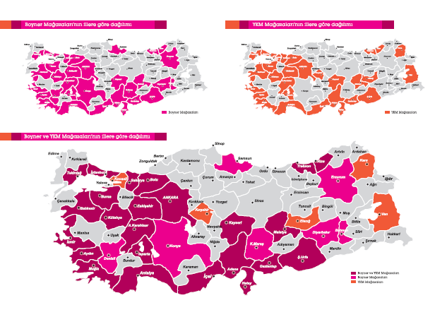 BİR BAKIŞTA BOYNER BÜYÜK MAĞAZACILIK Kısaca Boyner Büyük Mağazacılık 2013 yıl sonu itibarıyla Türkiye'nin 37 ilinde 78 Boyner ve 61 YKM mağazası ile 277.