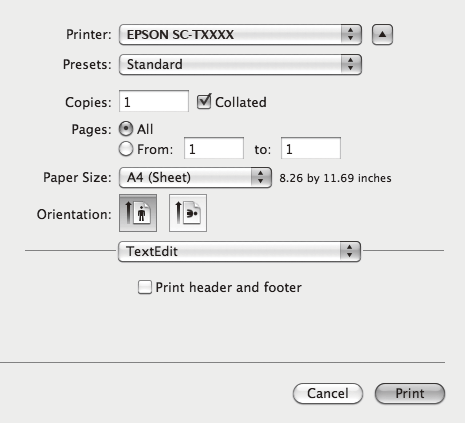 Temel İşlemler Mac OS X 10.6 ve 10.5 için, Sayfa Ayarı ekranında ayarları yapmak için oka ( ) tıklatın. XXXX (sayfa kesme): sayfa kesmede kenar boşluklarıyla yazdırın.