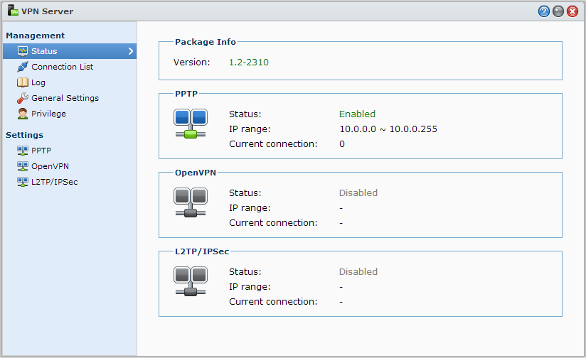 Synology NAS Kullanım Kılavuzu VPN Bağlantısını Kurun VPN Server bir ek paket olup Synology NAS sunucunuzun bir PPTP, OpenVPN veya L2TP/IPSec VPN (özel sanal ağ) sunucusu olmasını sağlar ve DSM yerel