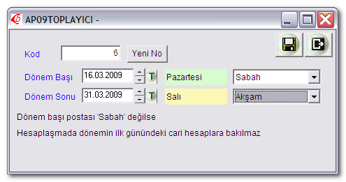 ) başlayıp bitiş gününün hangi postasına kadar olduğu da kesin olarak seçilir. Her döneme bir numara verilir ve alım işlemlerinde bu numaralar takip edilir. (1. dönem, 12.