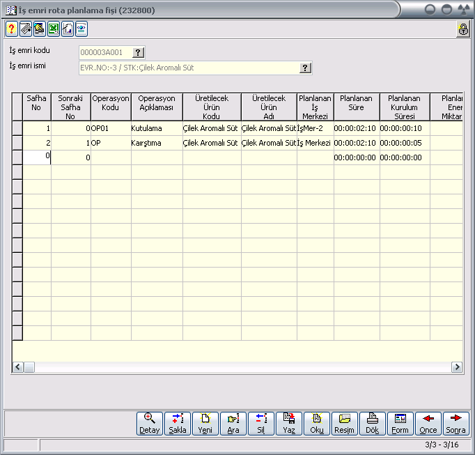 Programınızın bu bölümünden de üretim sürecinin bir bölümünü oluşturan iş emri rota planlama fişlerinin girişleri yapılacaktır.