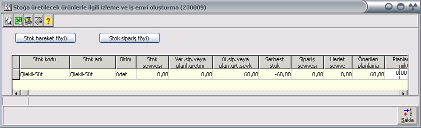 edilmelidir. Daha sonra ilgili ürün için rota tanımlamalarının ve ürün reçetesinin (sarfiyat kartının) tanımlanmış olması gerekmektedir.