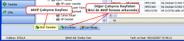 Şekil GK1 3.2.2 Çalışma Sayfaları Programda bir modül formu açıldığında ana form üzerinde bir çalışma sayfası açılır. Üst üste çalışma sayfaları açılabilir.