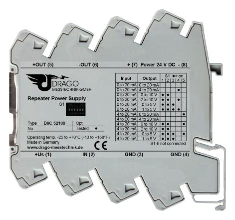 Tekrarlayıcı Güç Kaynağı D6C 52100 2 ve 3 Yollu dönüştürücüler için güç ve izolasyon anfisi Tekrarlayıcı Güç Kaynağı D6C 52100 DRAGO yüksek doğruluk ve arayüz tekniği yüksek güvenilir bileşimi ile