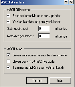 Şekil 145 Hyper Terminal modem özellikleri ekranı Bu menüde ASCII