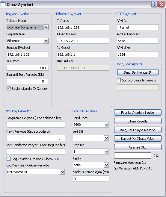 4.2.1.1 Varsayılan (DEFAULT)Ayarları Default ayarları aşağıdaki gibidir.