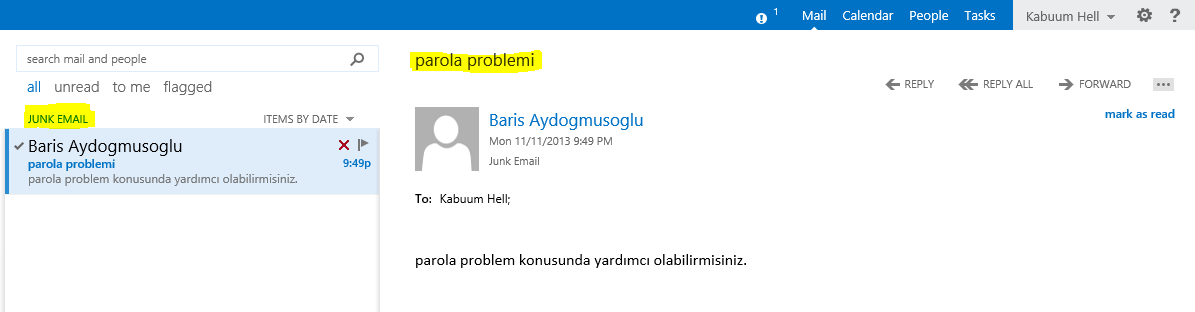 Üstteki örnekte bir email in to yada cc kısmında kitaro ismi geçerse o email i baris@aydogmusoglu.com adresine gönderiyoruz. Durum üstteki gibi!