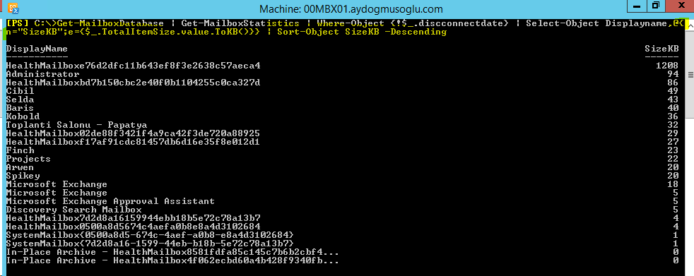 cmdlet in son kısmına Export-CSV c:\mbreport.csv NoType eklenerek, komutun çıktısı bir dosyaya kaydedilebilir. Cmdlet te anlatılmak istenen şudur.