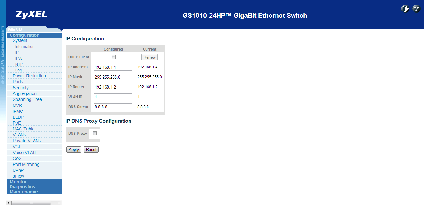 Şekil 1.28 1.3 GS-1910-24HP Yapılandırması 1.3.a Cihaz Erişimi / IP Adresi belirleme Varsayılan olarak http://192.168.1.1 adresli D etiketli diğer Switch'e erişiyoruz.