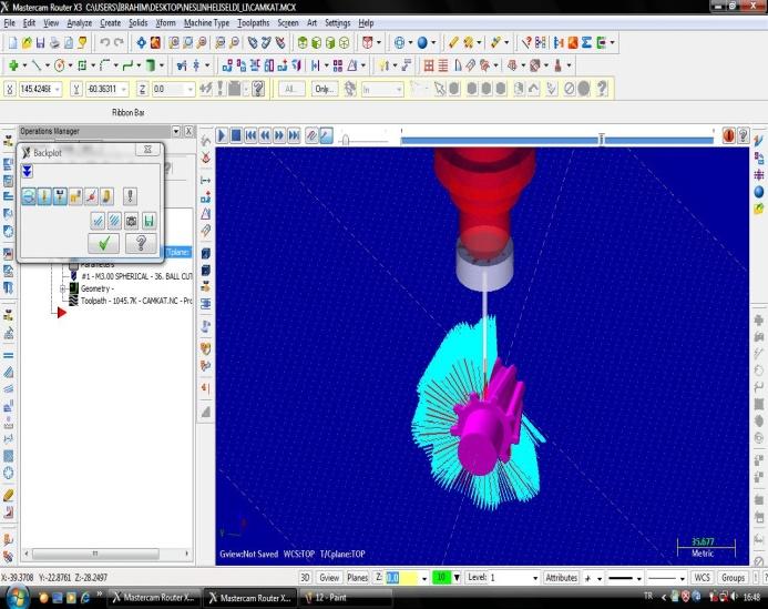 Şekil 10. Helisel konik dişlinin simülasyonu 4. BULGULAR VE TARTIŞMA Kontrol Yazılımı olarak Mach3 Programı kullanılmıştır.