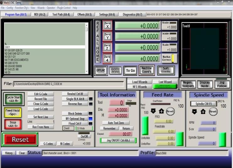 Şekil 12. Mach3 programı 4.