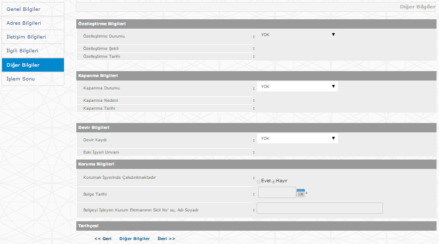 Açılan Ġlgili Bilgileri ekranında istenilen bilgi giriģi yapılarak Ġleri butonuna basılmalıdır.