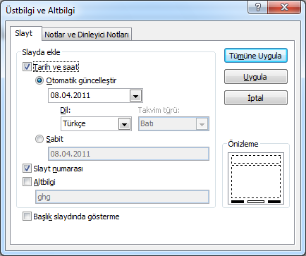 Ekle Ģeridi altında bulunan Üstbilgi ve Altbilgi seçeneği tıklanarak aģağıdaki iģlemlerden ihtiyaç duyulanlar gerçekleģtirilir. Resim 6.