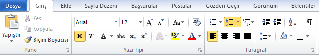 - 4 - Hızlı Erişim Araç Çubuğunun sağında yer alan ok tıklandığında yan tarafta görüldüğü gibi bu çubuğa ait sık kullanılan komutlar görüntülenmektedir.