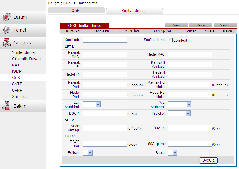 Kullanma Kılavuzu 0678 10 Ayarlar Parametreler IGMP proxy Etkinleştir Açıklamalar Bu fonksiyonu etkinleştirdiğinizde, yerel ağınızdan internet tarafına giden multicast paketlerinin iletimini sağlar.