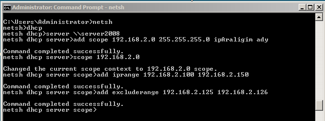 Netsh aracında, dhcp yazıp DHCP bağlamına erişin. Komut satırı netsh dhcp> dizinine geçer. Resim 1.