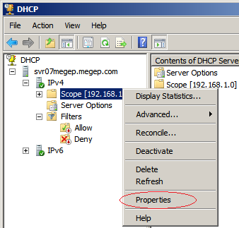 Resim 1.26: DHCP ile DNS bütünleştirme Kapsama özgü ayarları değiştirmek için çalışmak istediğiniz sunucu düğümünü genişletin ve ardından IPv4 ü genişletin.